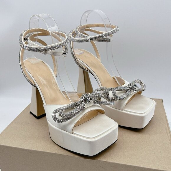 Mach & Mach Wedding Platform Double Bow 140 Silk Ankle-Strap Sandals EU 39 US 9 - Picture 2 of 13